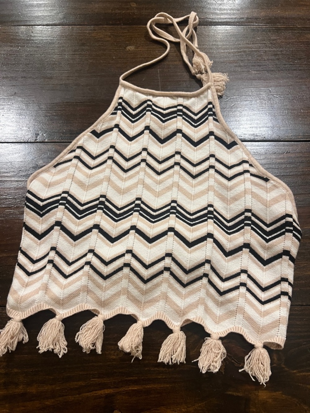 Chevron Tassel Halter Crop Top with Tassels
